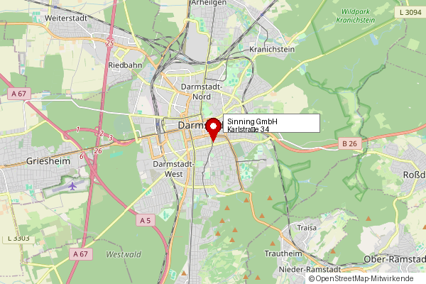 Lageplan: Sinning GmbH, Karlstraße 34, 64283 Darmstadt