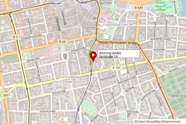 Lageplan: Sinning GmbH, Karlstraße 34, 64283 Darmstadt